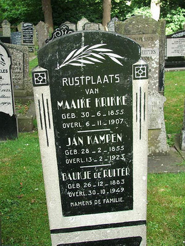 Grafsteen van Baukje Tijmens DE RUITER (1883 - 1949)