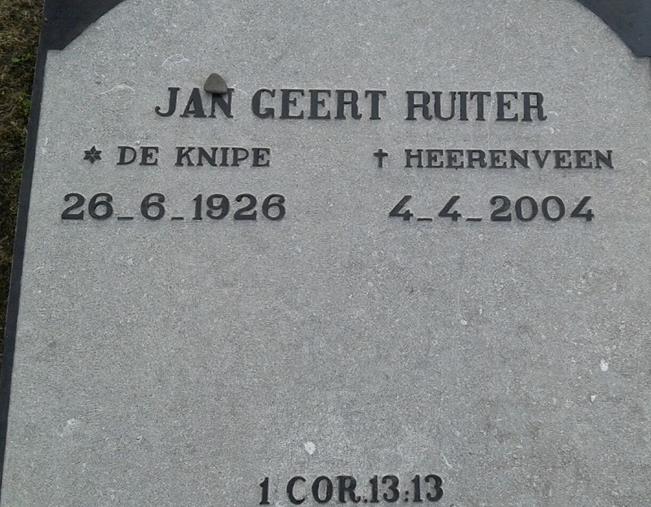 Grafsteen van Jan Geert RUITER (1926-2021)