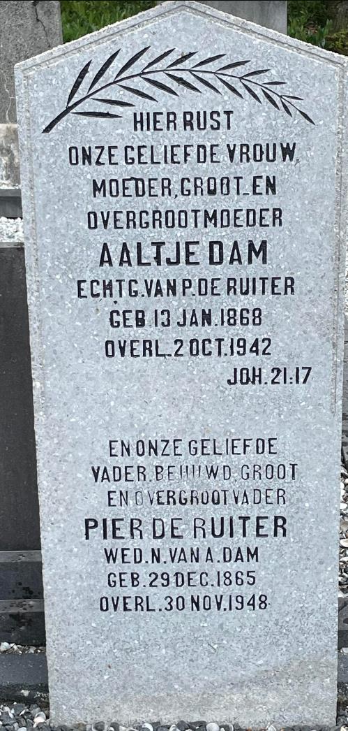 Grafsteen van Pier Wolters DE RUITER (1865-1948)