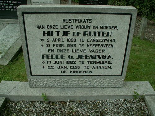 Grafsteen van Hiltje Tijmens DE RUITER (1880 - 1953)
