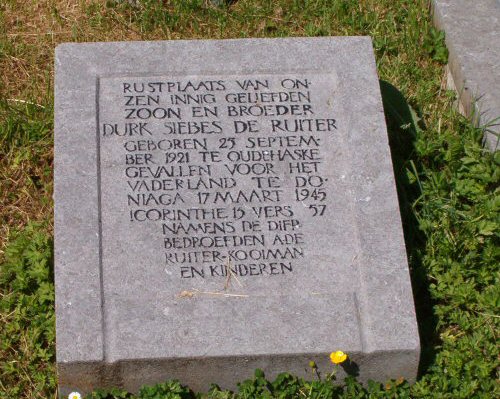 Grafsteen van Durk DE RUITER (1921 - 1945)
