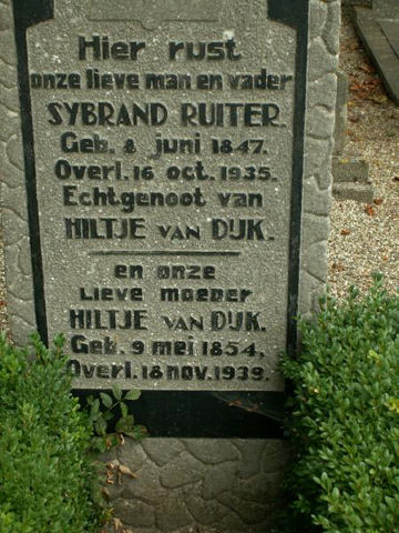 Grafsteen van Sijbrand Ruiter (1847-1935)